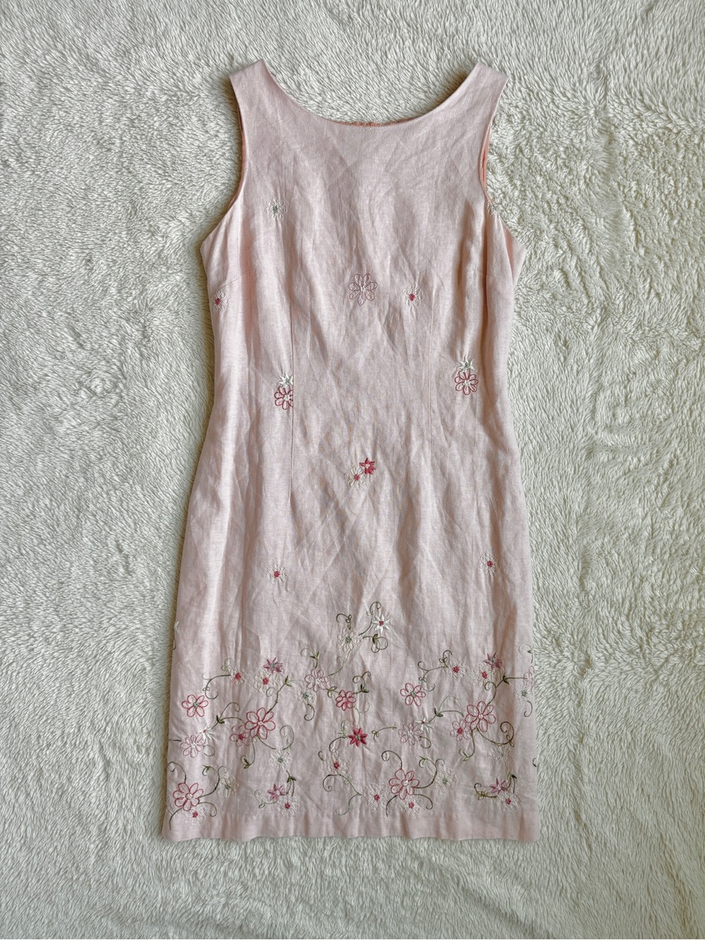 Vintage Linen Light Pink Embroidered Midi Dress - Picture 4 of 8